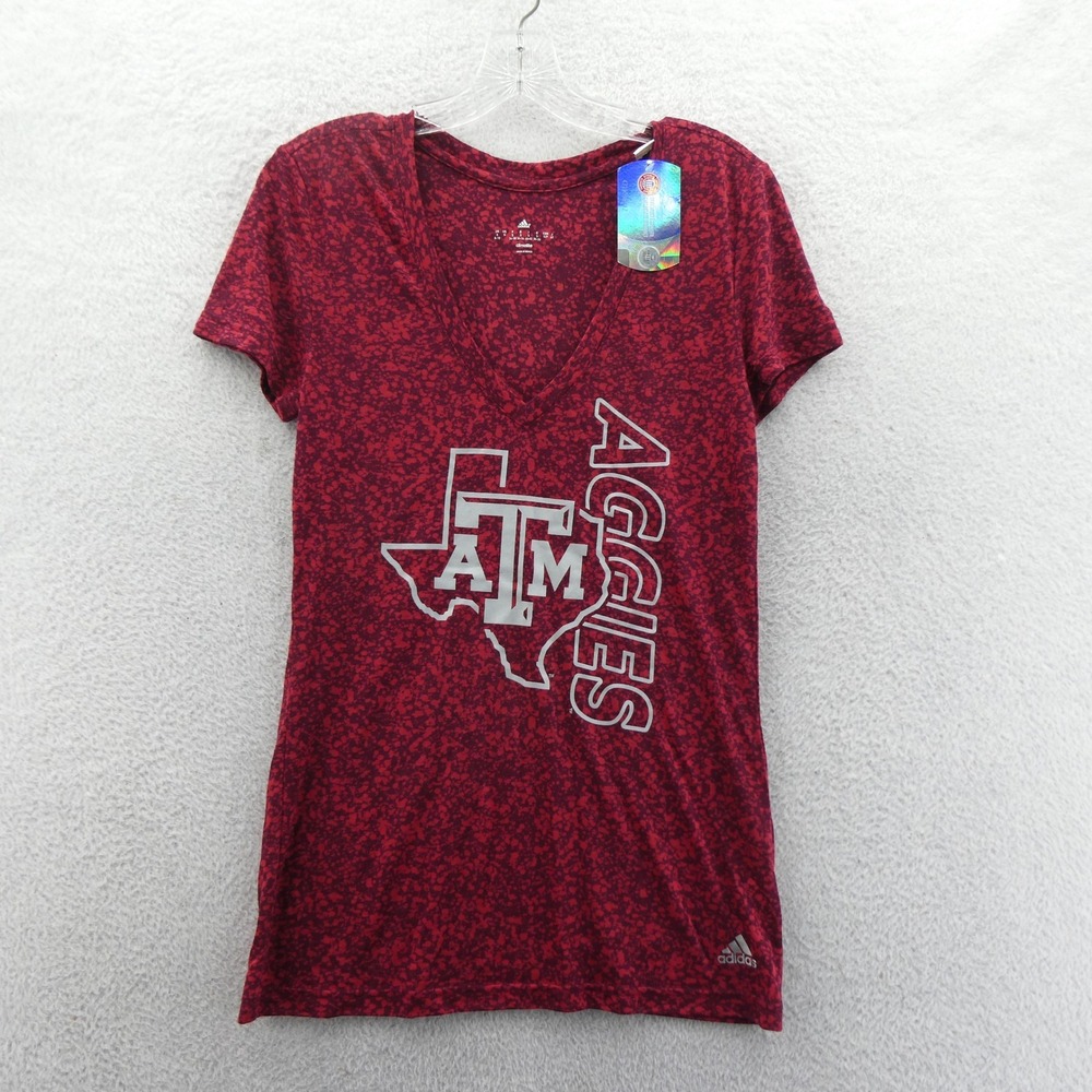Adidas Shirt Womens Small Texas A&M Aggies Maroon‎ Red Speckled V-Neck Climalite